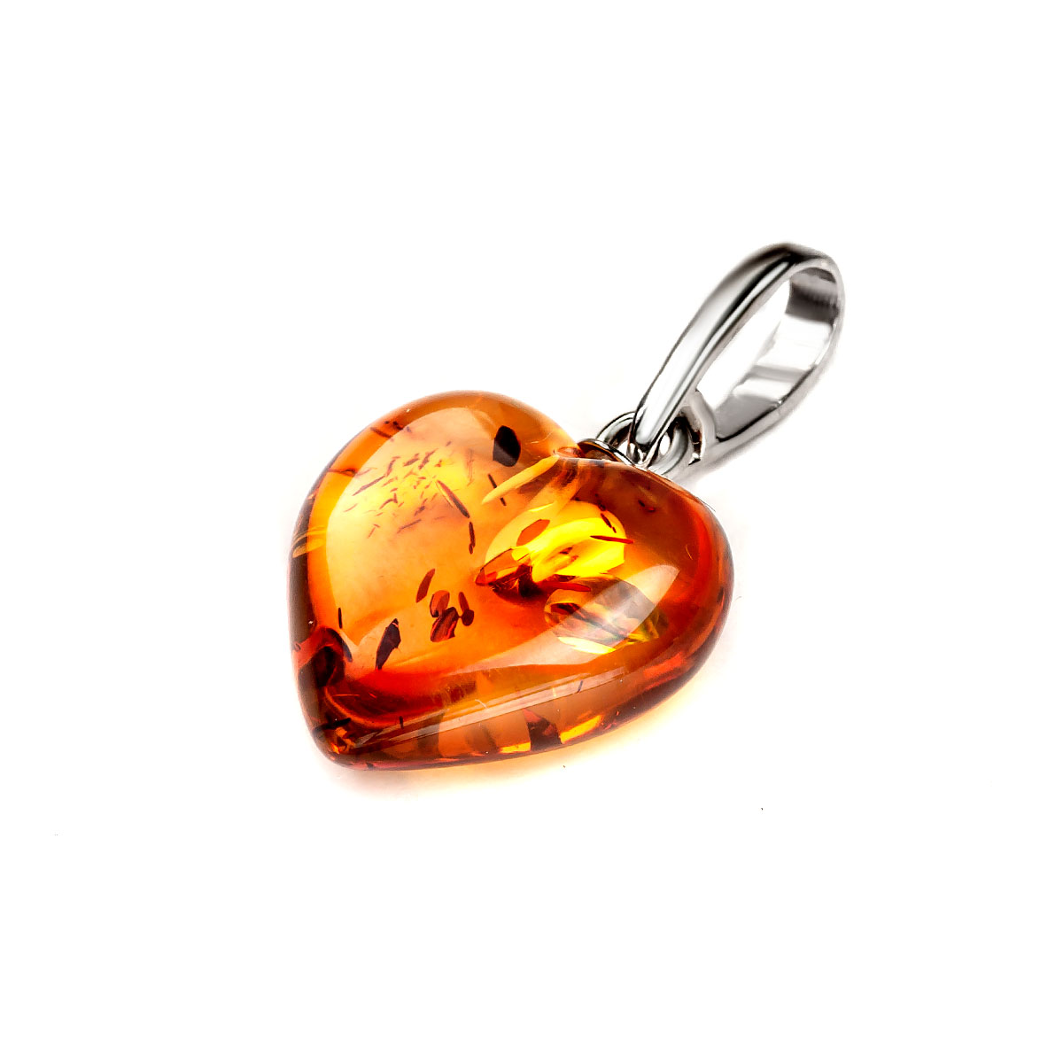 Кулон, янтарь сердце, серебро 925